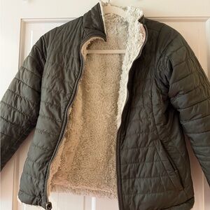 The North Face Olive Jacket with Cream fleece Interior - reversible